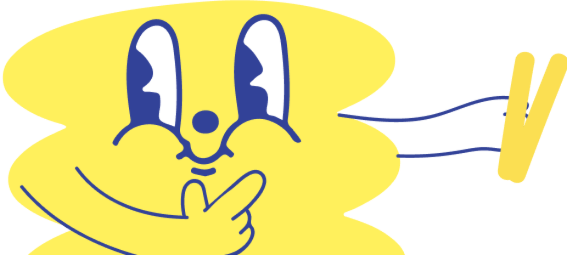 Cartoon character with a yellow face and blue outline
