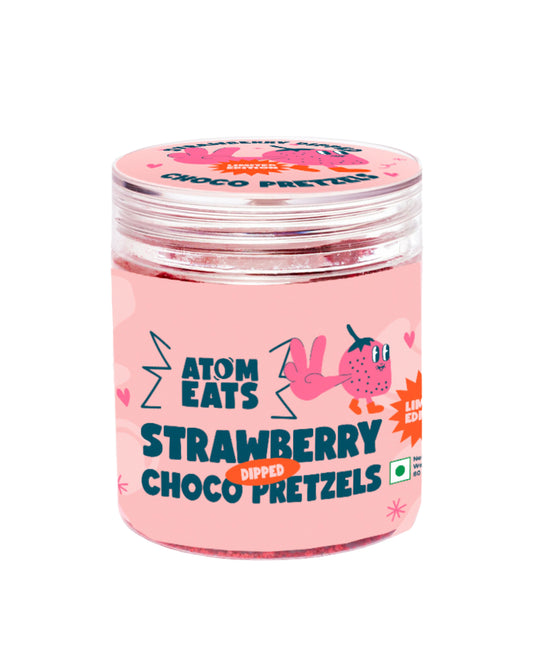 Strawberry Flavoured Chocolate Coated Pretzels | 80g pack by Atom Eats