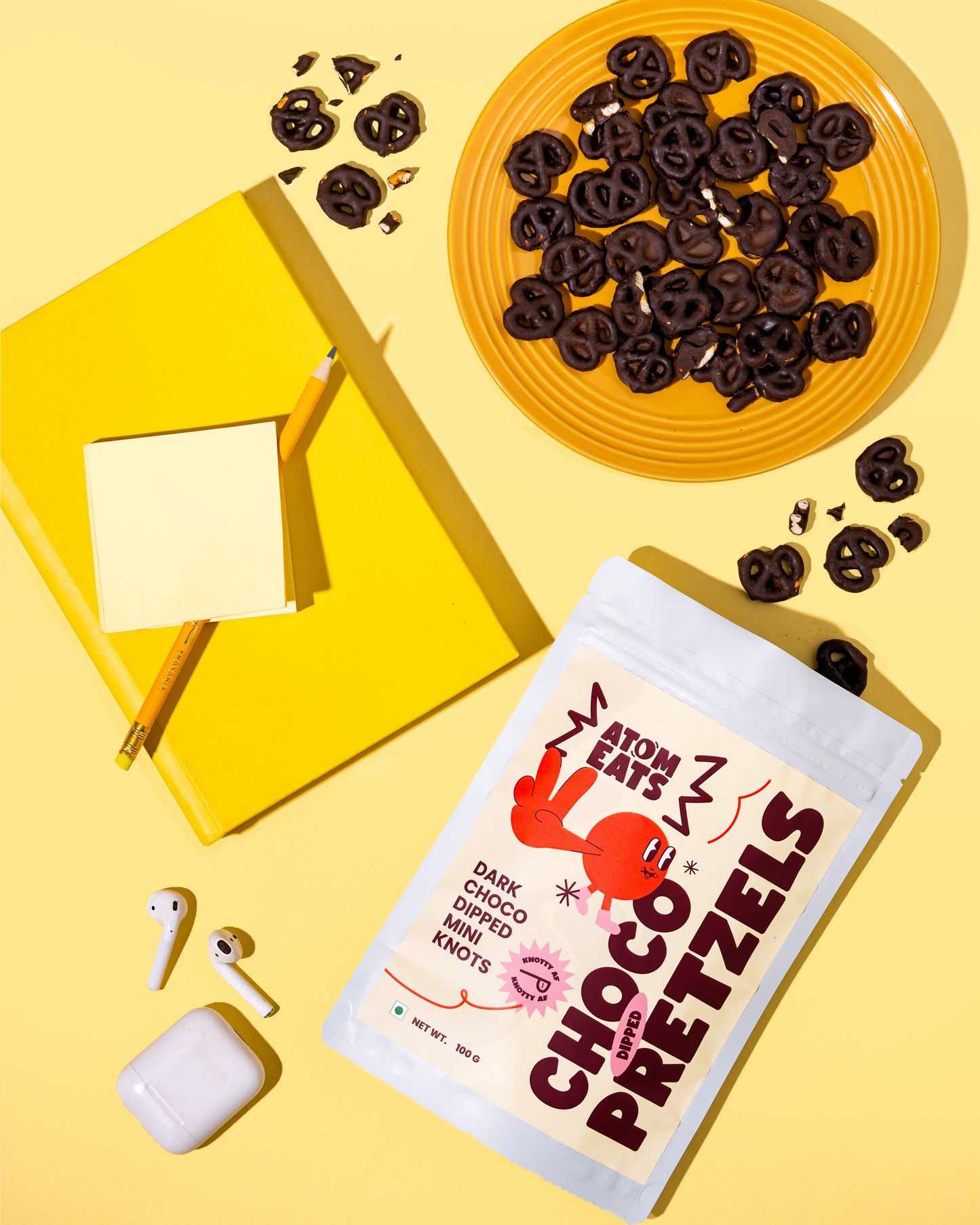 Dark Choco Dipped Pretzels: Choco Dipped Mini Salted Pretzel Knots | 100g Pack by Atom Eats