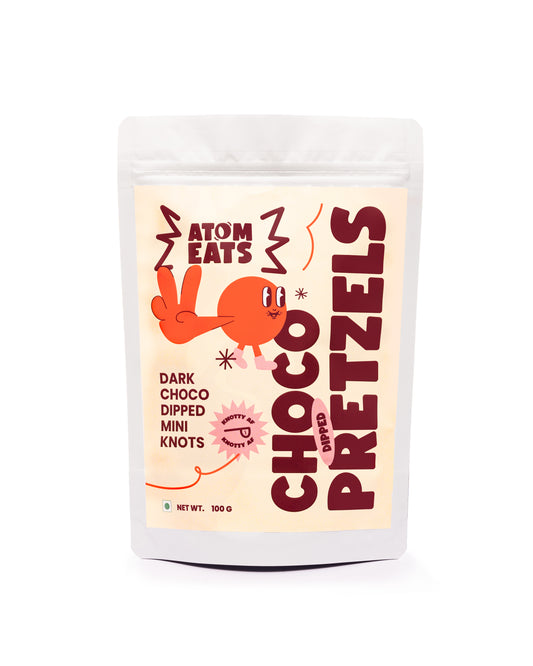 Dark Choco Dipped Pretzels: Choco Dipped Mini Salted Pretzel Knots | 100g Pack by Atom Eats