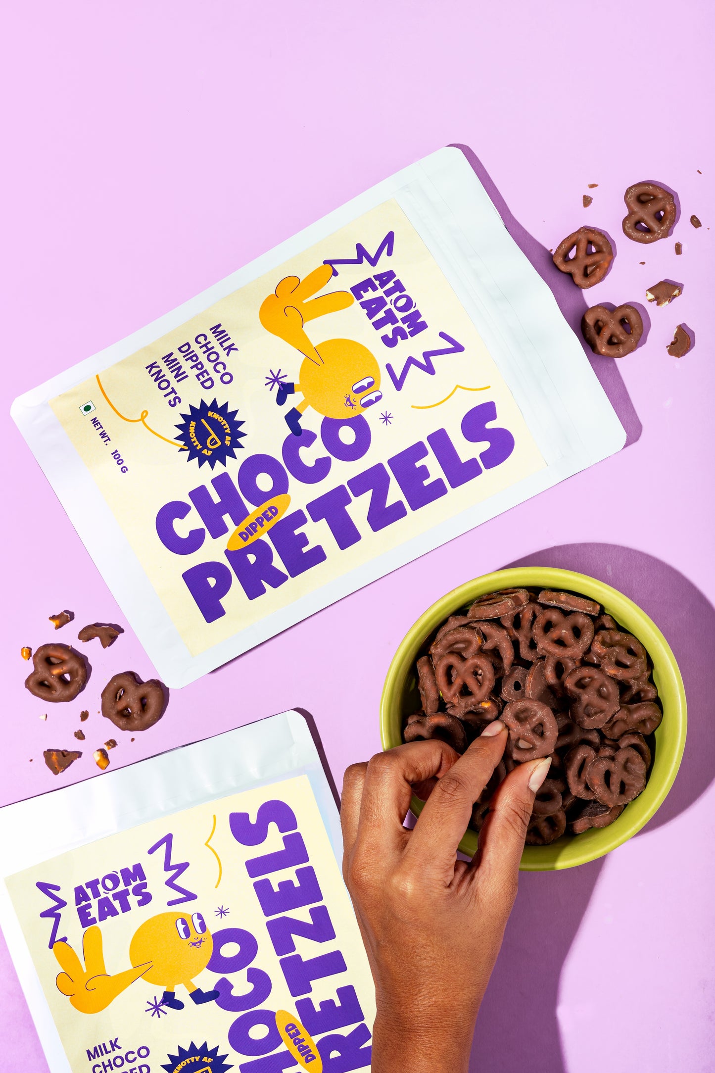 Milk Choco Dipped Pretzels: Choco Dipped Mini Salted Pretzel Knots | 100g Pack by Atom Eats