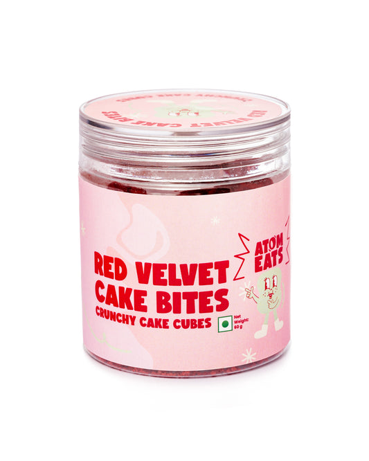 Red Velvet Cake Bites: Crunchy Red Velvet Cubes | 60g Pack by Atom Eats