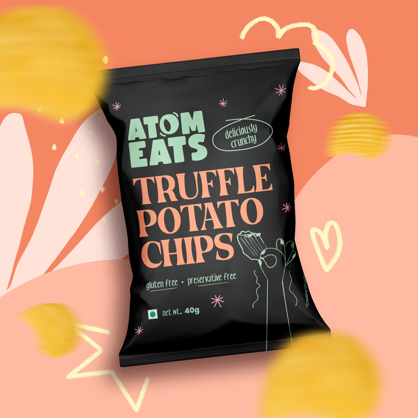 Ruffled Black Truffle & Cheese Sprinkled Potato Chips | 40g Pack by Atom Eats