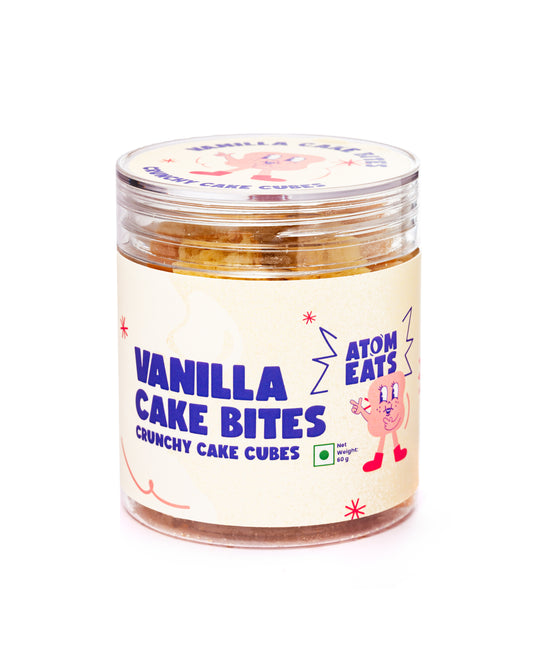 Vanilla Cake Bites: Crunchy Vanilla Cake Cubes | 60g Pack by Atom Eats